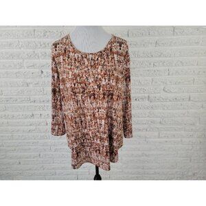 Cato Womens Top Extra Large XL Tunic 3/4 Sleeve Keyhole Brown WAT37E